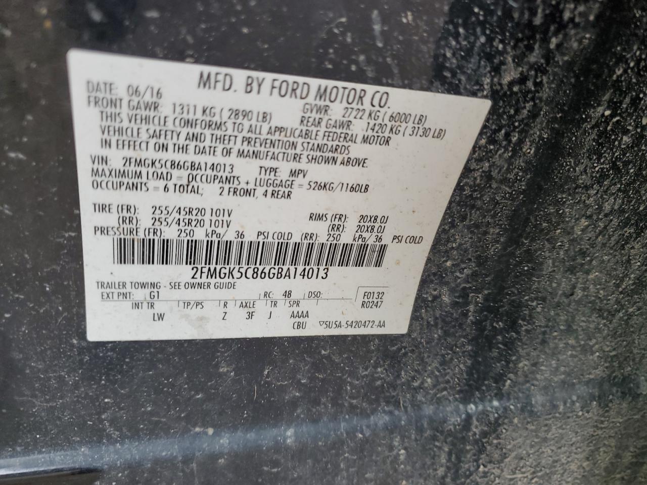2016 Ford Flex Sel VIN: 2FMGK5C86GBA14013 Lot: 64943635