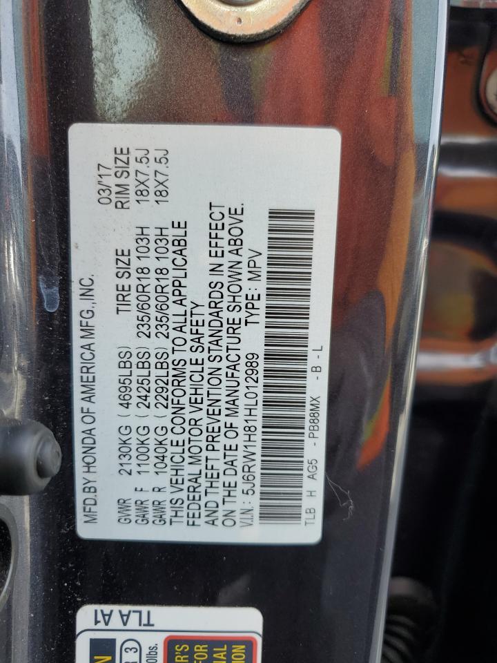 2017 Honda Cr-V Exl VIN: 5J6RW1H81HL012989 Lot: 64716305