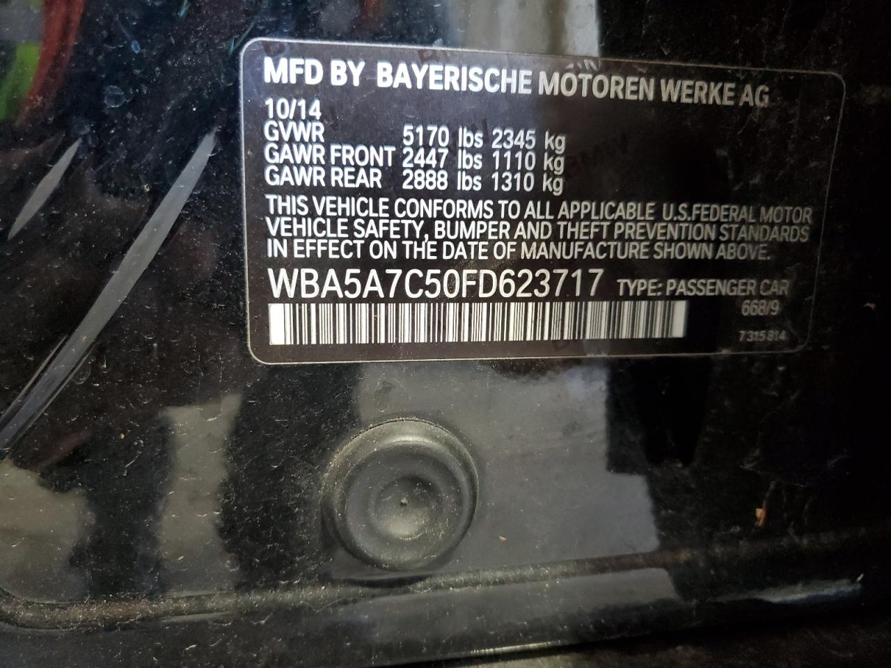 2015 BMW 528 Xi VIN: WBA5A7C50FD623717 Lot: 65350005