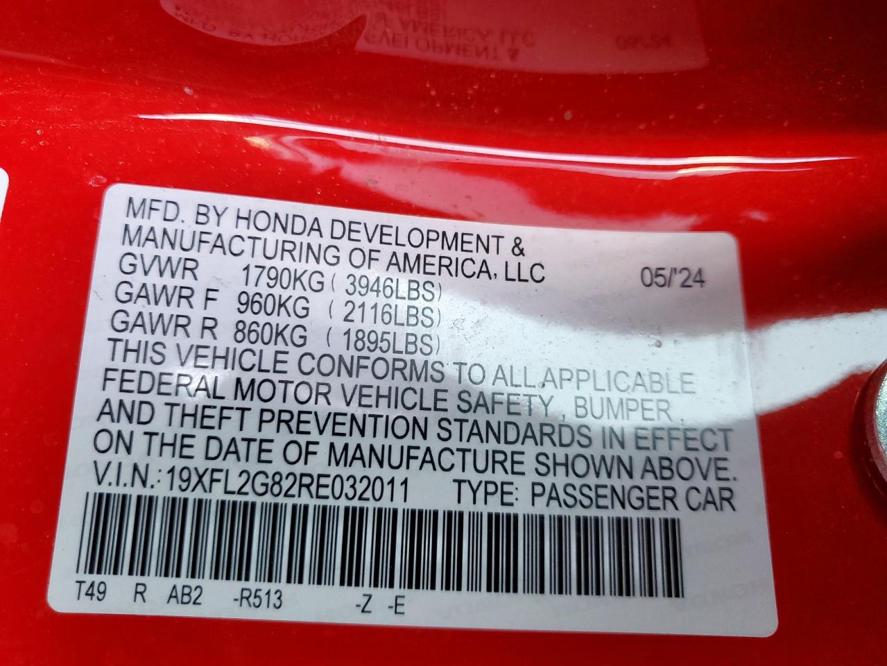 2024 Honda Civic Sport VIN: 19XFL2G82RE032011 Lot: 66743145