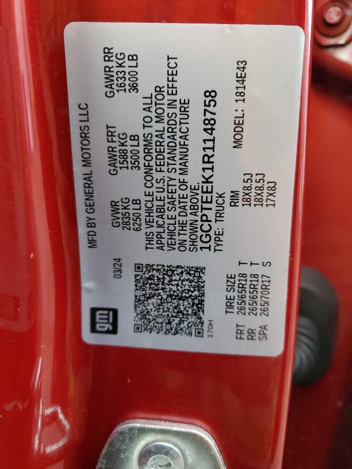 2024 Chevrolet Colorado Trail Boss VIN: 1GCPTEEK1R1148758 Lot: 64515495