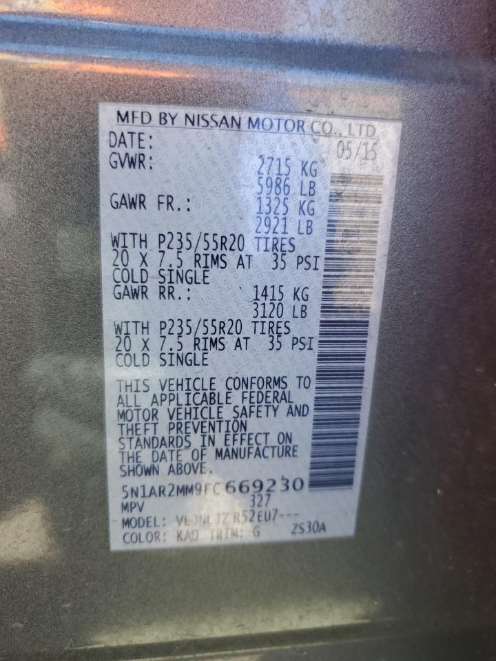 2015 Nissan Pathfinder S VIN: 5N1AR2MM9FC669230 Lot: 64023735