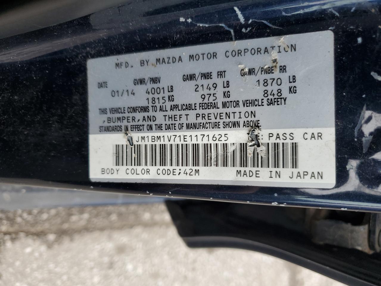 2014 Mazda 3 Touring VIN: JM1BM1V71E1171625 Lot: 67106165