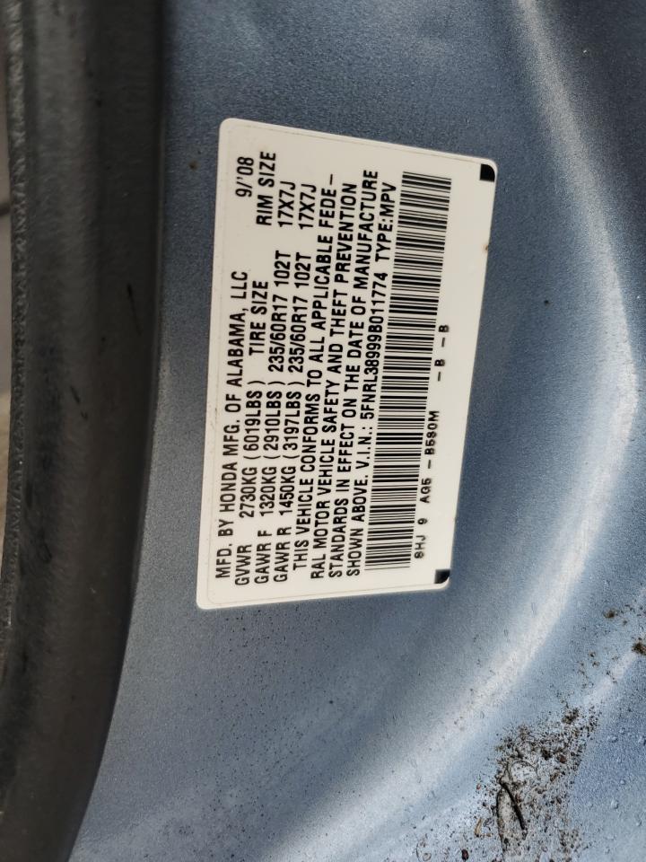 2009 Honda Odyssey Touring VIN: 5FNRL38999B011774 Lot: 63839655