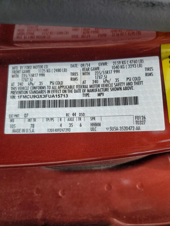 2015 Ford Escape Se VIN: 1FMCU9GX3FUA15713 Lot: 65558525