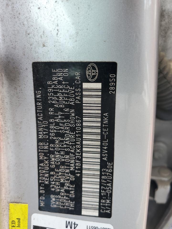 2010 Toyota Camry Base VIN: 4T1BF3EK8AU110867 Lot: 64112385