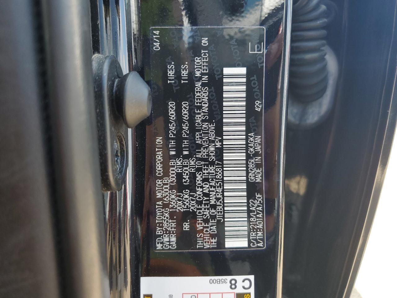 2014 Toyota 4Runner Sr5 VIN: JTEBU5JR4E5186817 Lot: 63002675