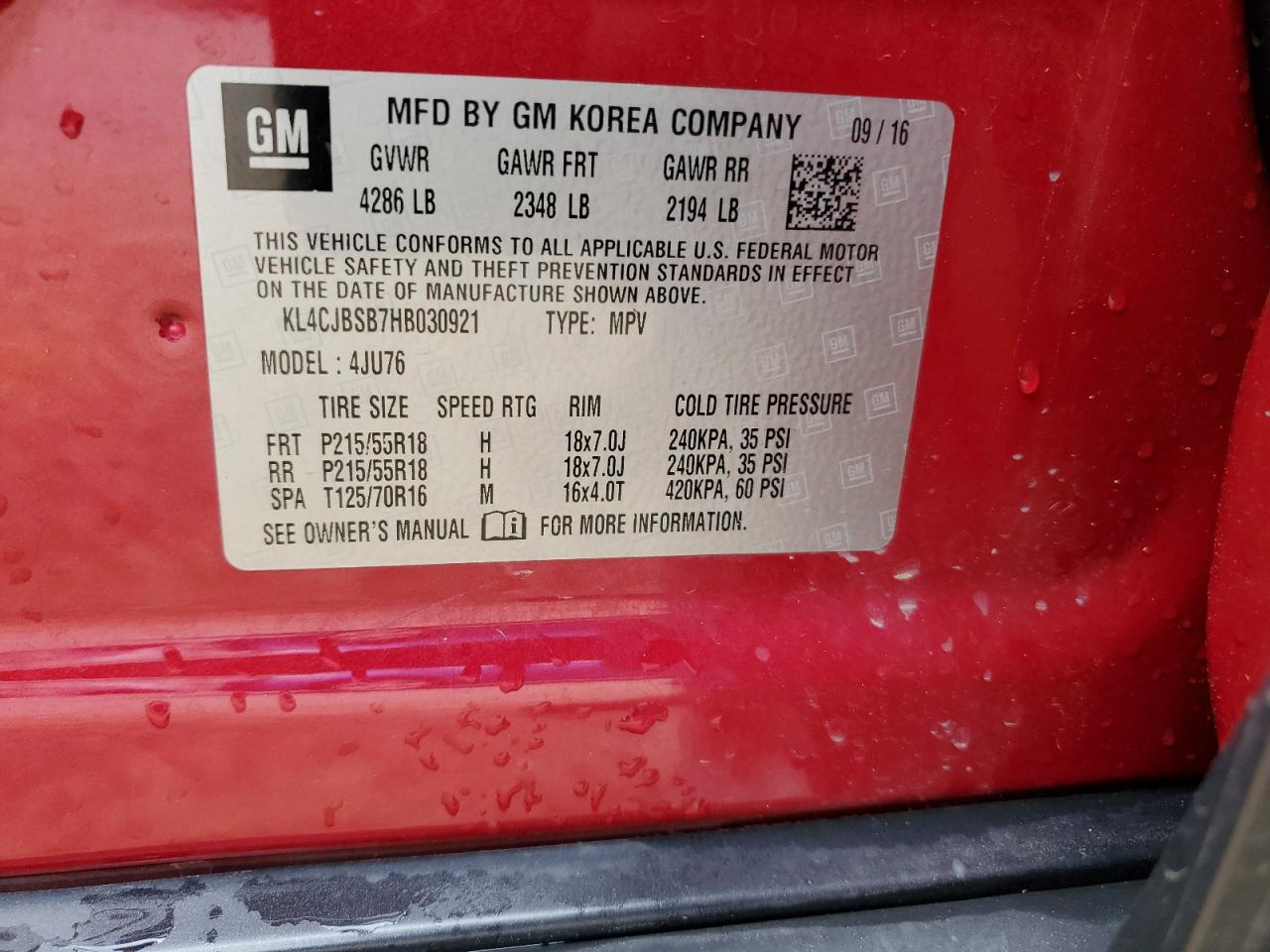 2017 Buick Encore Preferred Ii VIN: KL4CJBSB7HB030921 Lot: 65280855