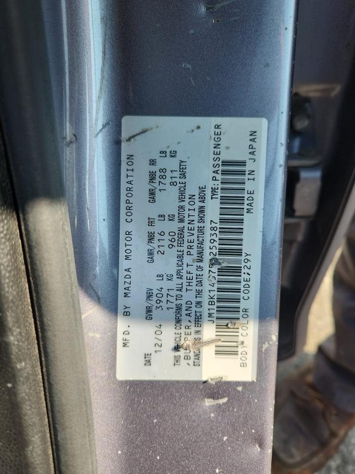 2005 Mazda 3 Hatchback VIN: JM1BK143751259387 Lot: 65089505