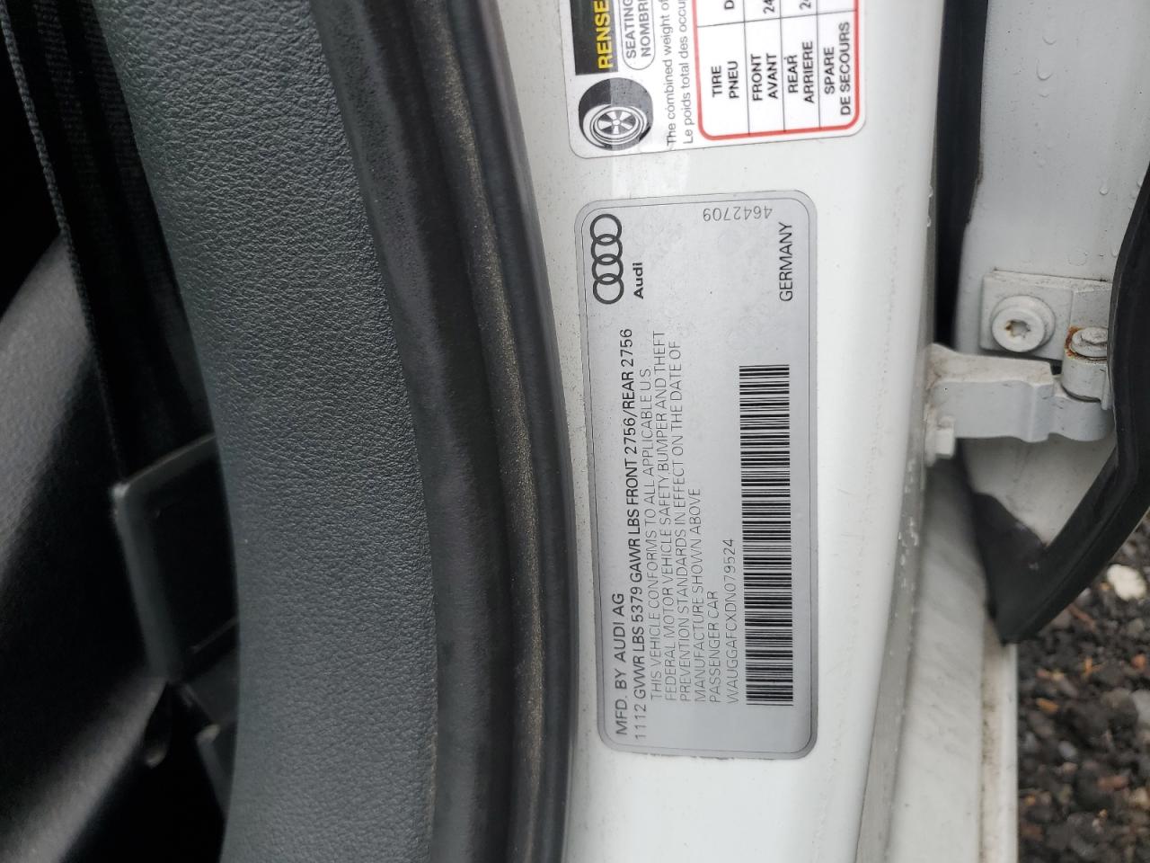 2013 Audi A6 Premium Plus VIN: WAUGGAFCXDN079524 Lot: 62664085