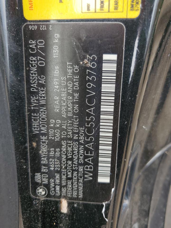 2010 BMW 650 I VIN: WBAEA5C55ACV93763 Lot: 63755005