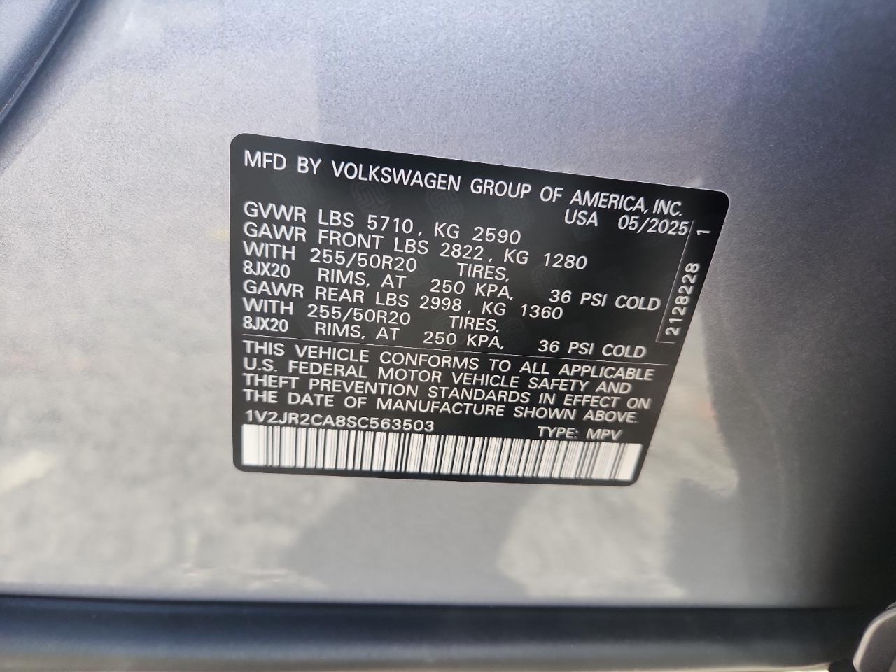 2025 Volkswagen Atlas Se VIN: 1V2JR2CA8SC563503 Lot: 65129155