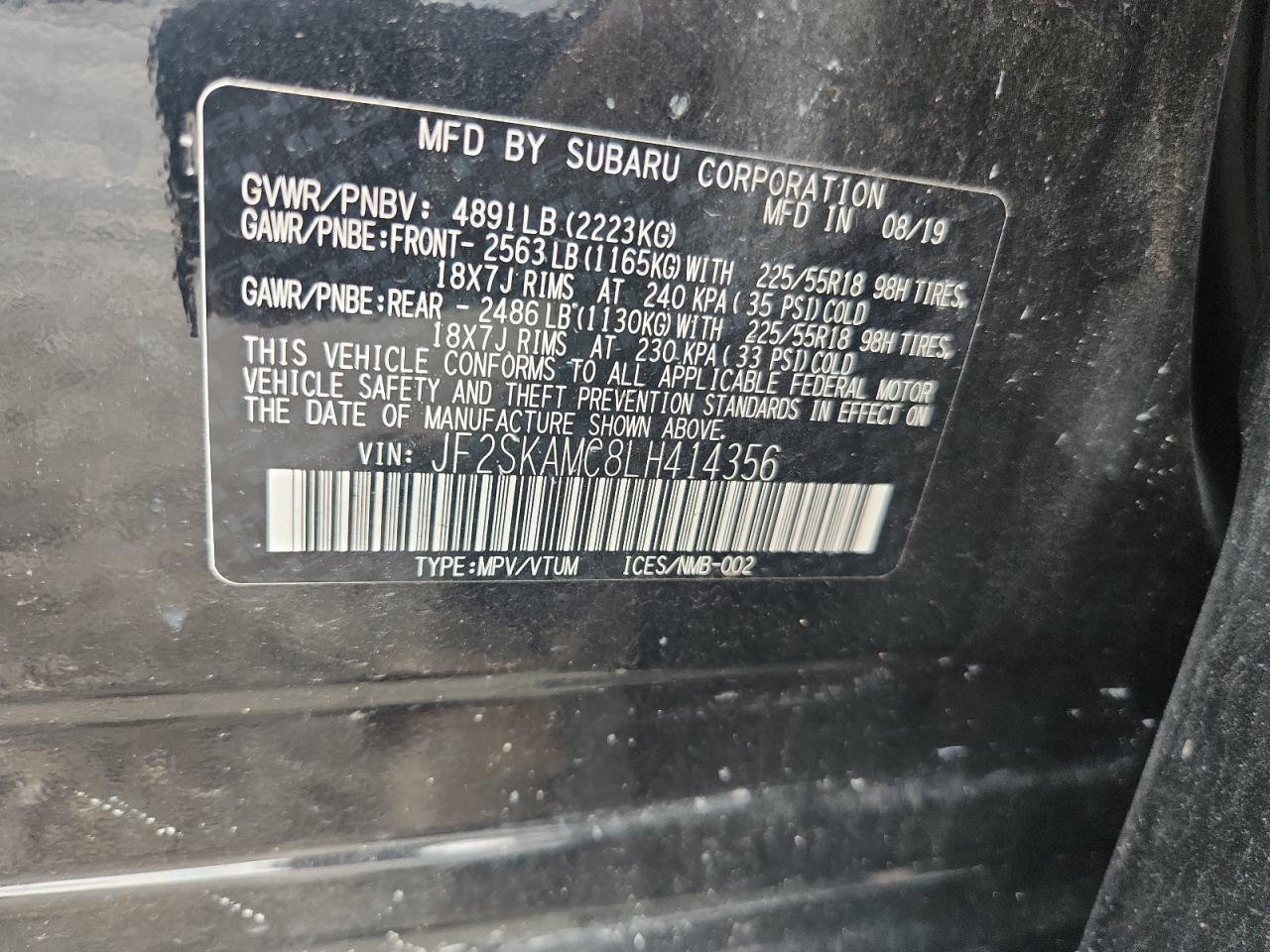 2020 Subaru Forester Sport VIN: JF2SKAMC8LH414356 Lot: 64039235