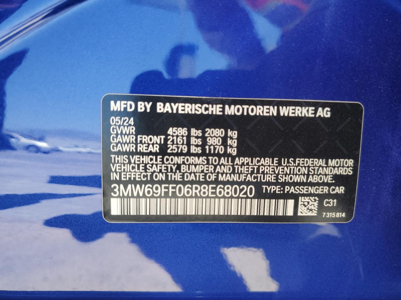 2024 BMW 330I VIN: 3MW69FF06R8E68020 Lot: 64333705