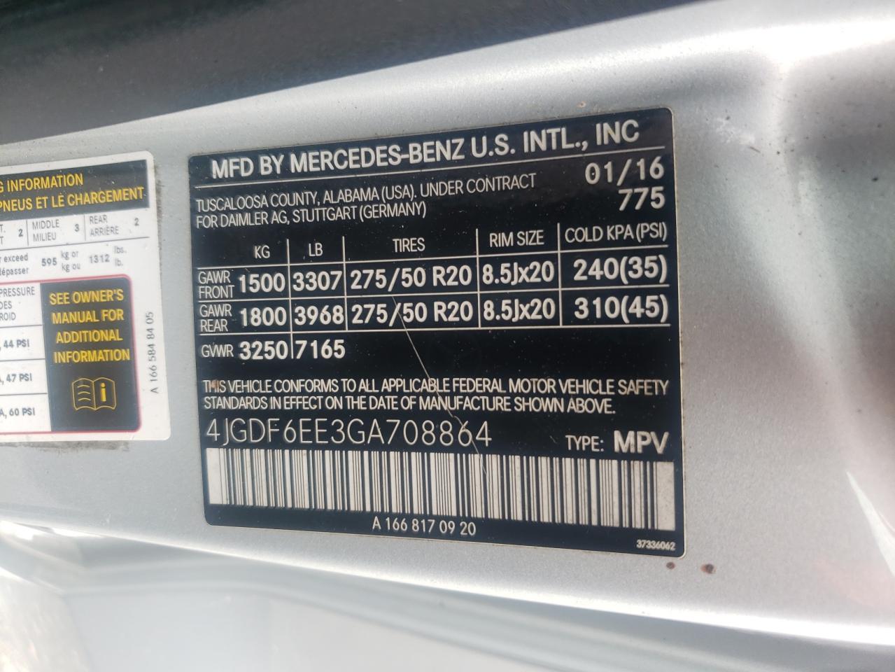4jgdf6ee3ga708864 4JGDF6EE3GA708864 2016 Mercedes-Benz Gl 450 4Matic