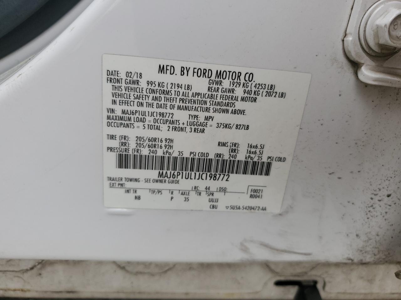 2018 Ford Ecosport Se VIN: MAJ6P1UL1JC198772 Lot: 63737995