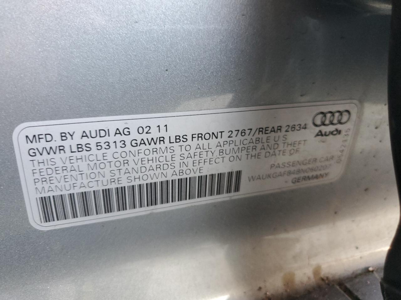 2011 Audi A6 Prestige VIN: WAUKGAFB4BN060207 Lot: 65411115