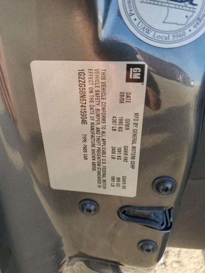 2007 Pontiac G6 Base VIN: 1G2ZG58N674158046 Lot: 65046985