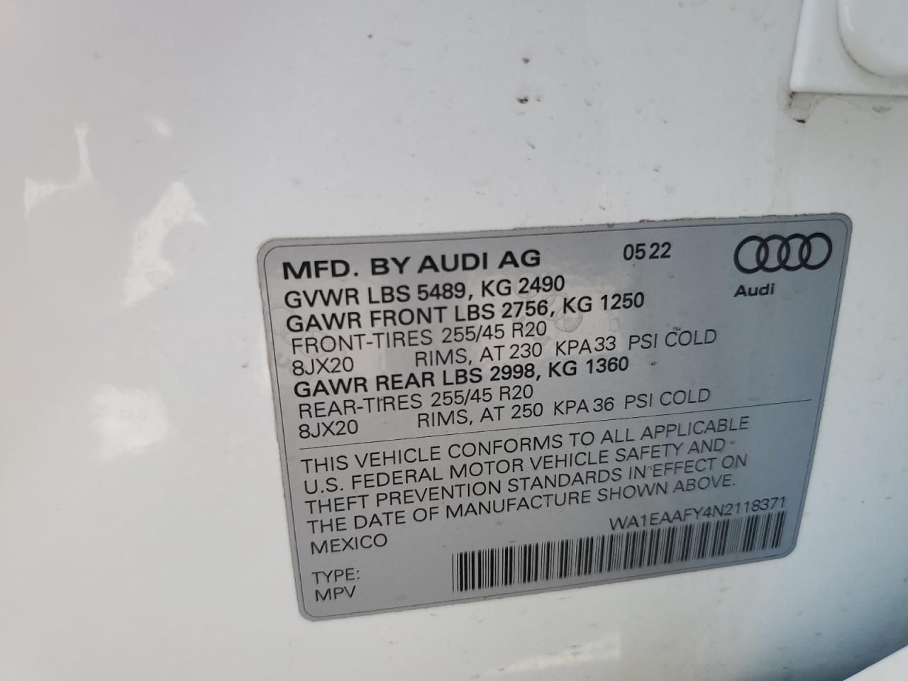 2022 Audi Q5 Premium Plus 45 VIN: WA1EAAFY4N2118371 Lot: 64275285