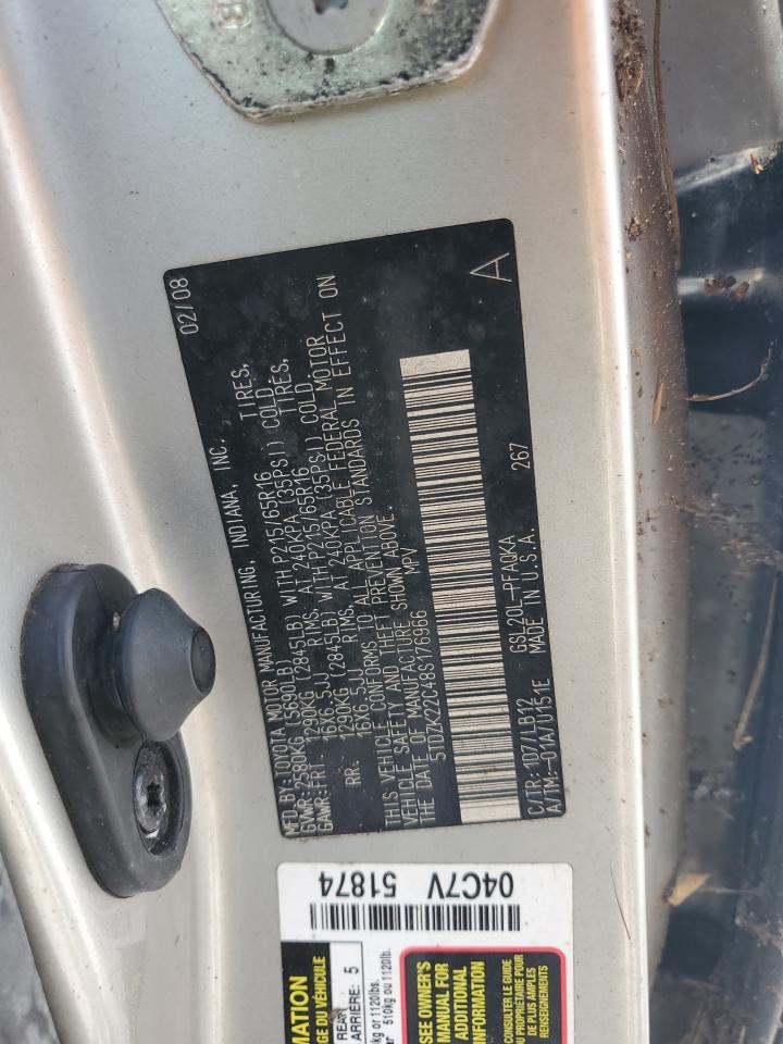 2008 Toyota Sienna Xle VIN: 5TDZK22C48S176966 Lot: 64949005