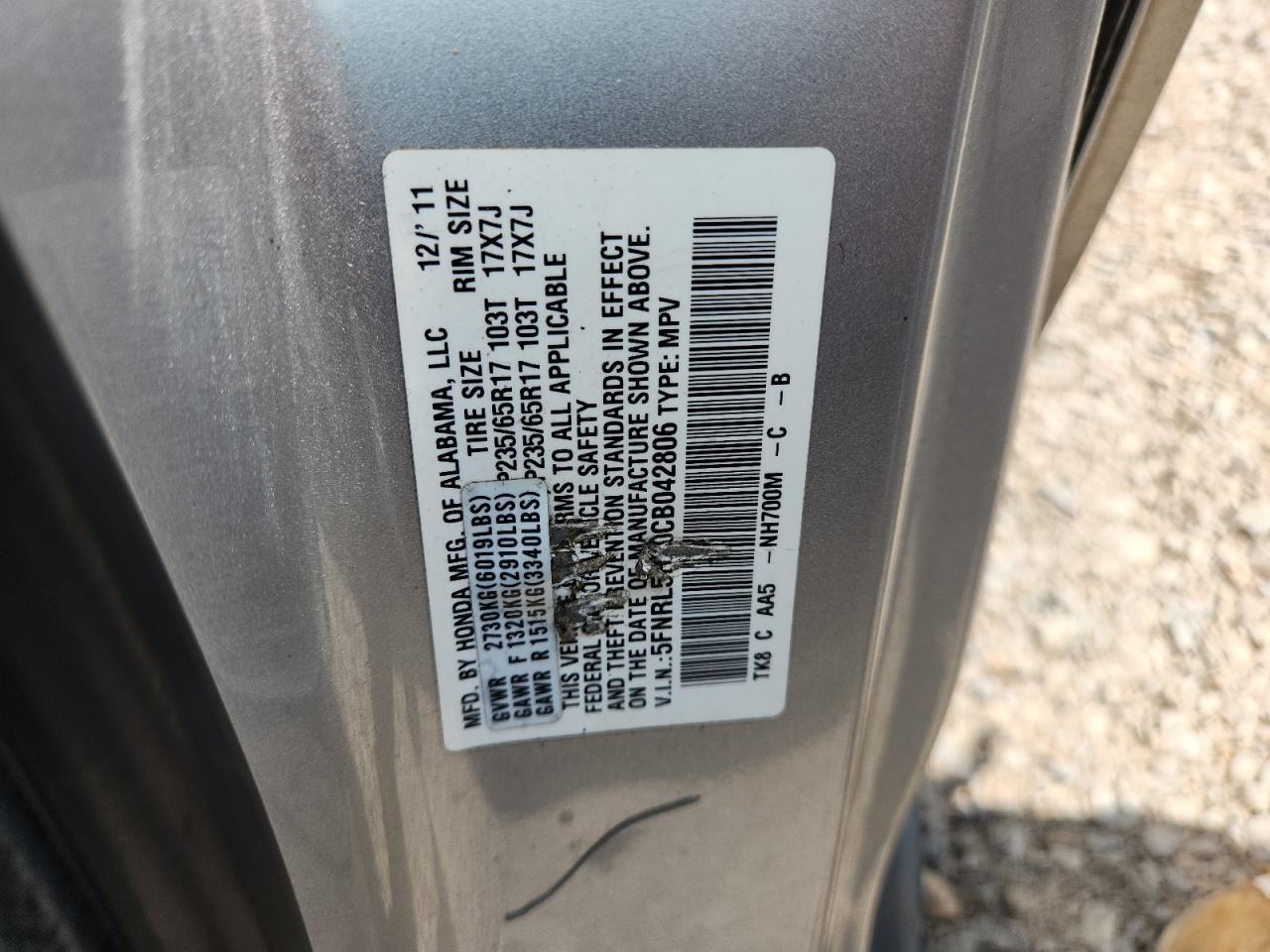 2012 Honda Odyssey Lx VIN: 5FNRL5H20CB042806 Lot: 64366195