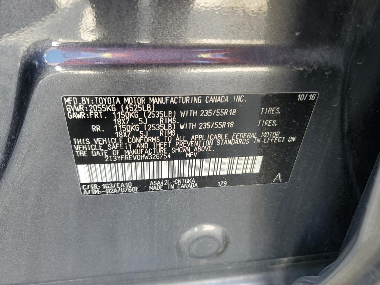 2017 Toyota Rav4 Limited VIN: 2T3YFREV0HW326754 Lot: 63452025
