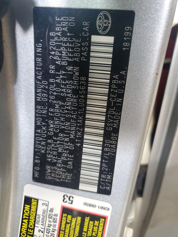 2020 Toyota Camry Trd VIN: 4T1KZ1AK1LU045638 Lot: 64805025