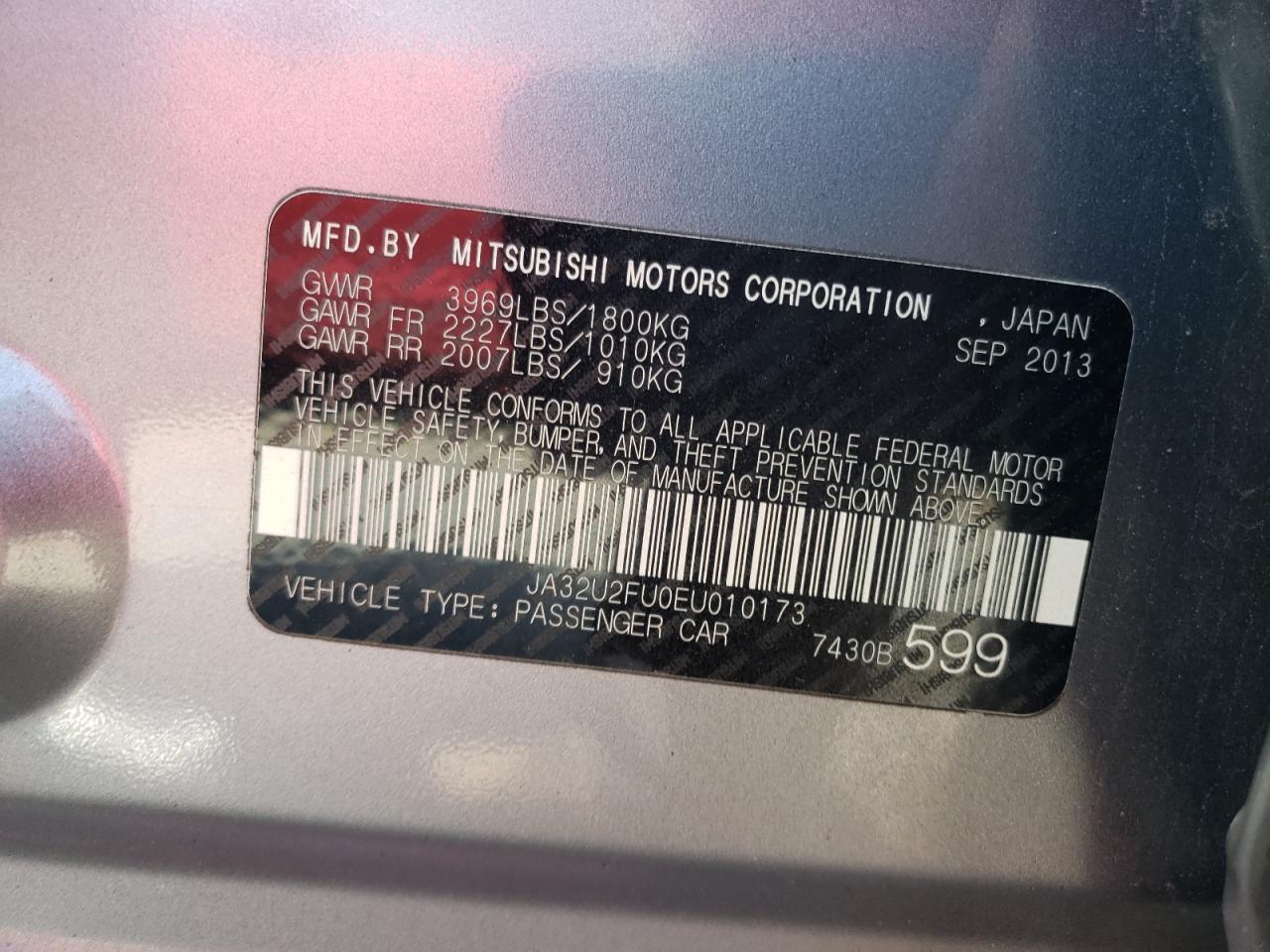 ja32u2fu0eu010173 JA32U2FU0EU010173 2014 Mitsubishi Lancer Es/Es Sport