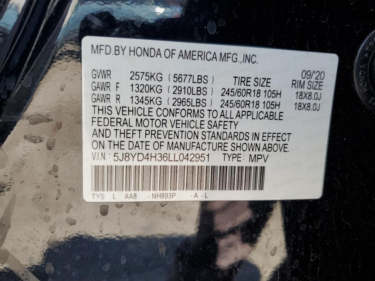 5j8yd4h36ll042951 5J8YD4H36LL042951 2020 Acura Mdx