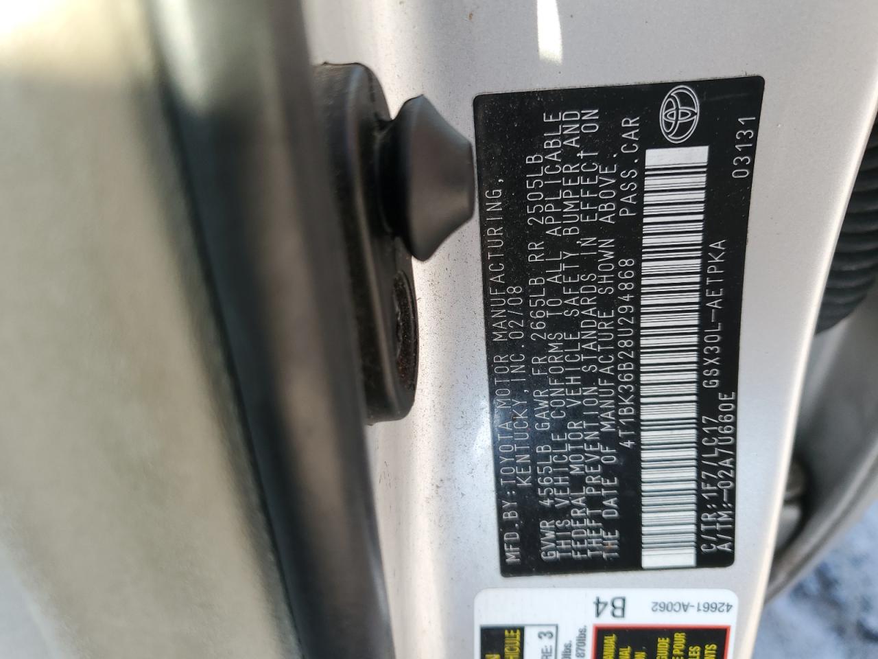 2008 Toyota Avalon Xl VIN: 4T1BK36B28U294868 Lot: 63837605