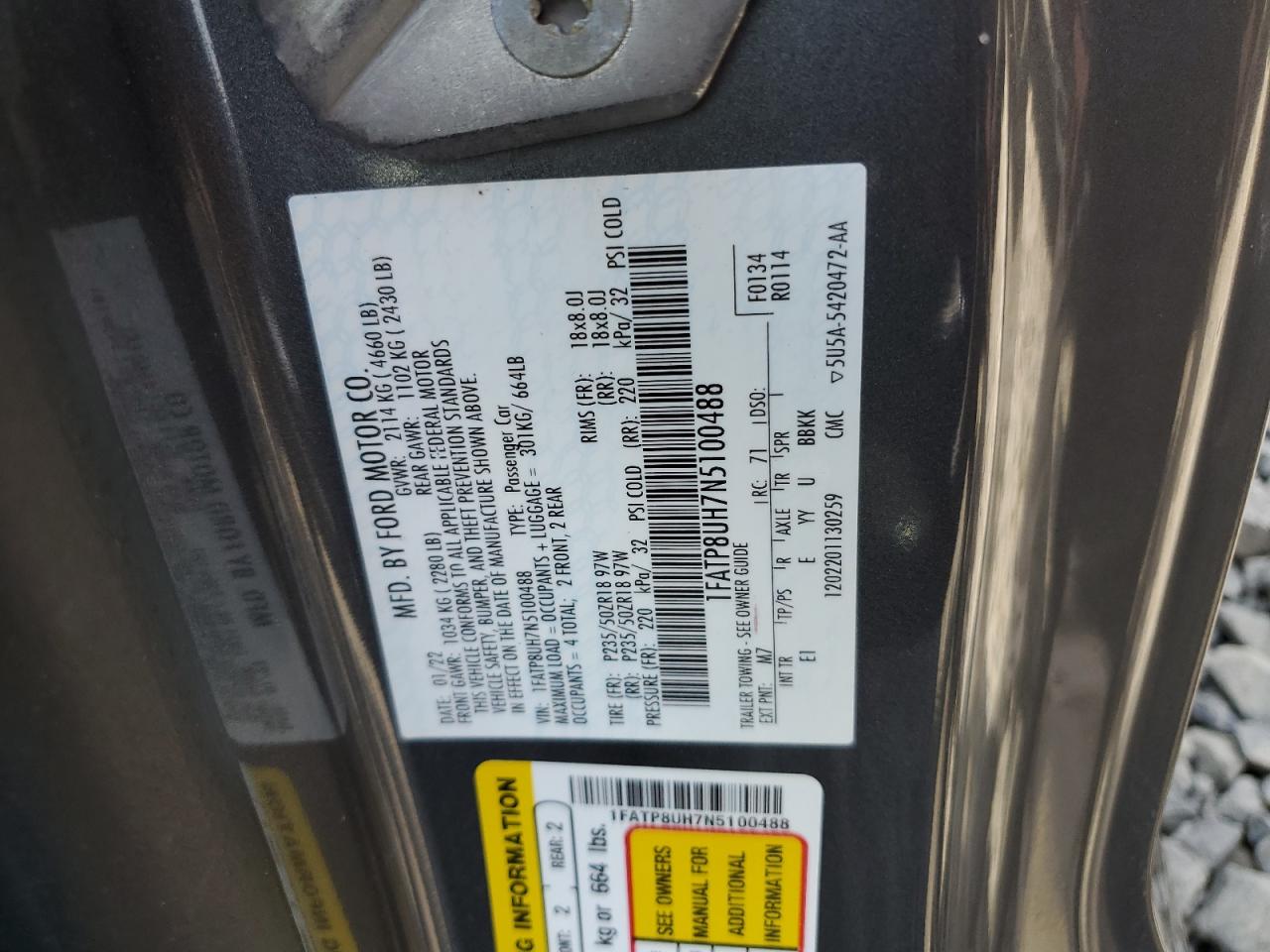2022 Ford Mustang VIN: 1FATP8UH7N5100488 Lot: 64847305