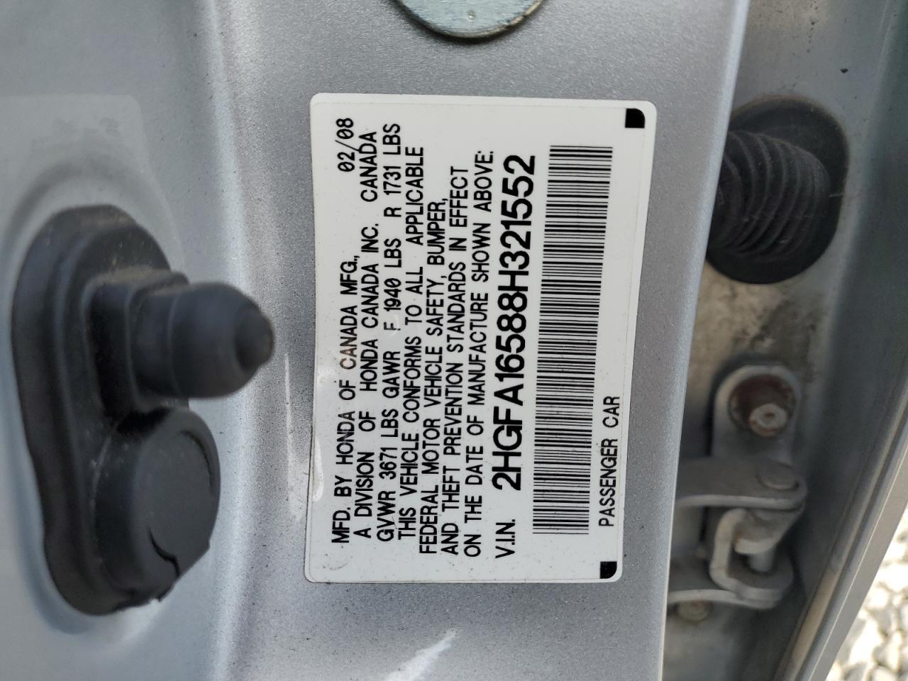 2008 Honda Civic Lx VIN: 2HGFA16588H321552 Lot: 66330625