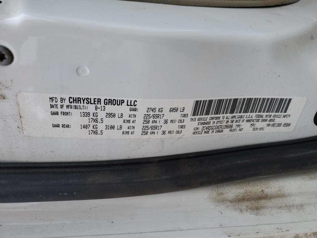 2014 Dodge Grand Caravan Sxt VIN: 2C4RDGCGXER120608 Lot: 65356945
