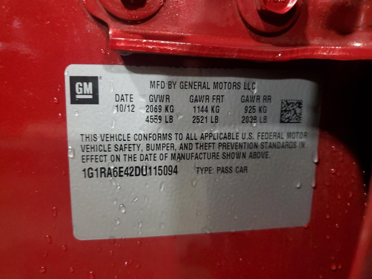 2013 Chevrolet Volt VIN: 1G1RA6E42DU115094 Lot: 64653435