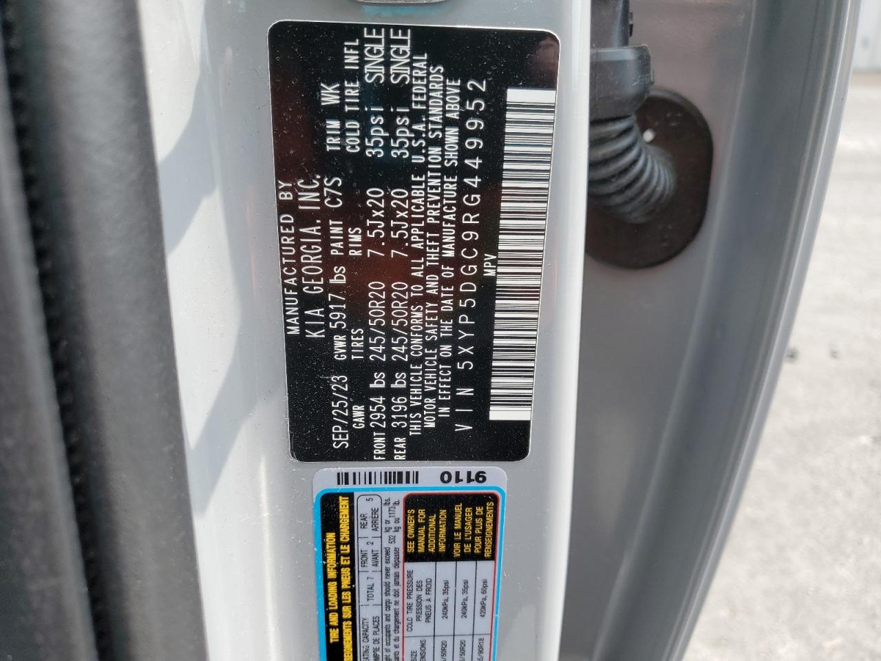 2024 Kia Telluride Sx VIN: 5XYP5DGC9RG449952 Lot: 64617155