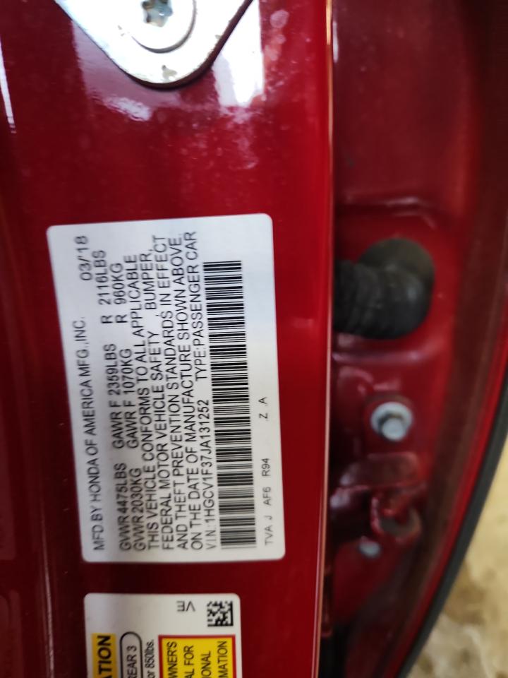 2018 Honda Accord Sport VIN: 1HGCV1F37JA131252 Lot: 62182045