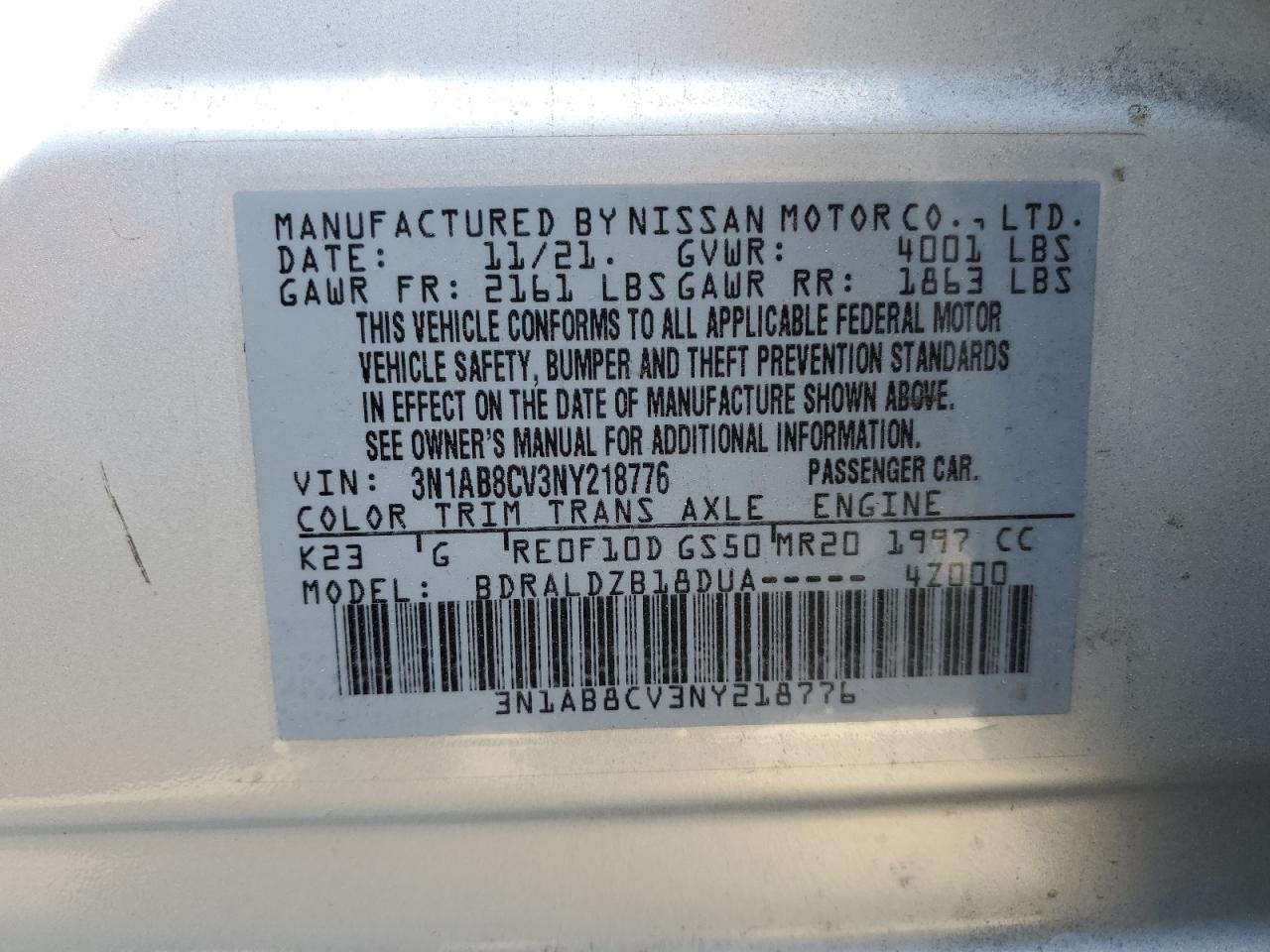 2022 Nissan Sentra Sv VIN: 3N1AB8CV3NY218776 Lot: 64657075