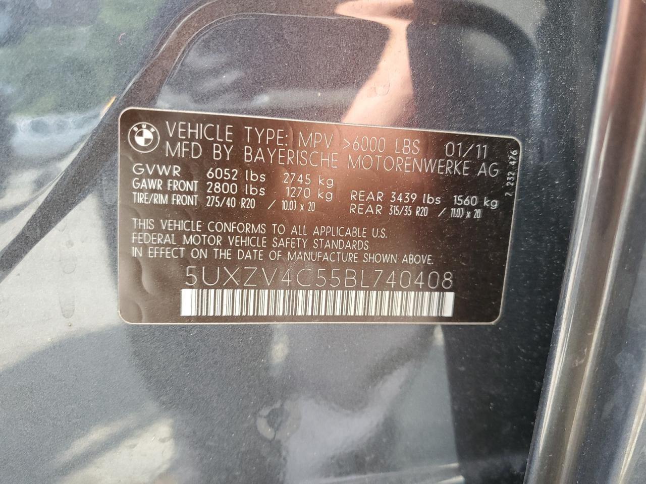 2011 BMW X5 xDrive35I VIN: 5UXZV4C55BL740408 Lot: 62577725
