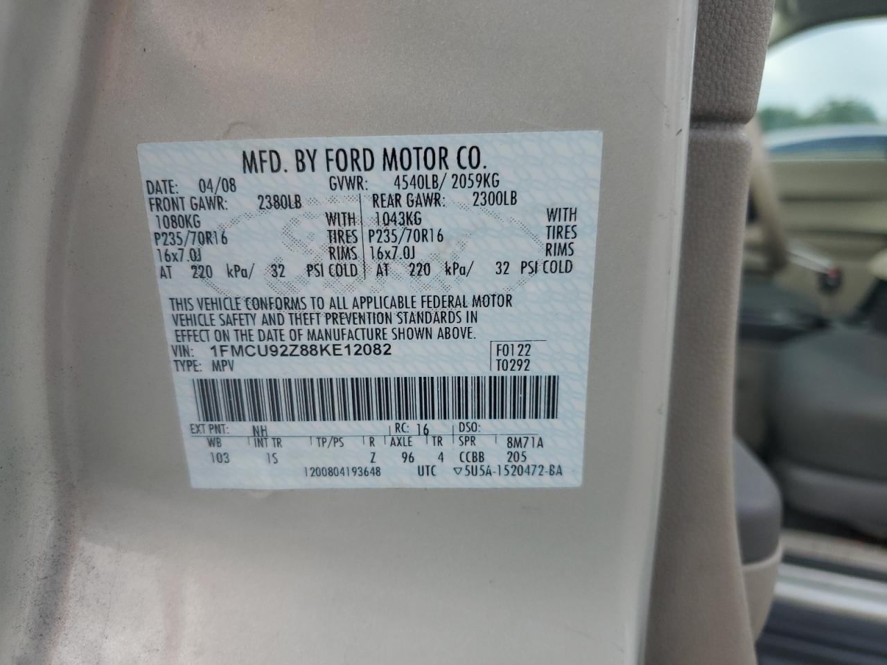 2008 Ford Escape Xls VIN: 1FMCU92Z88KE12082 Lot: 65720705