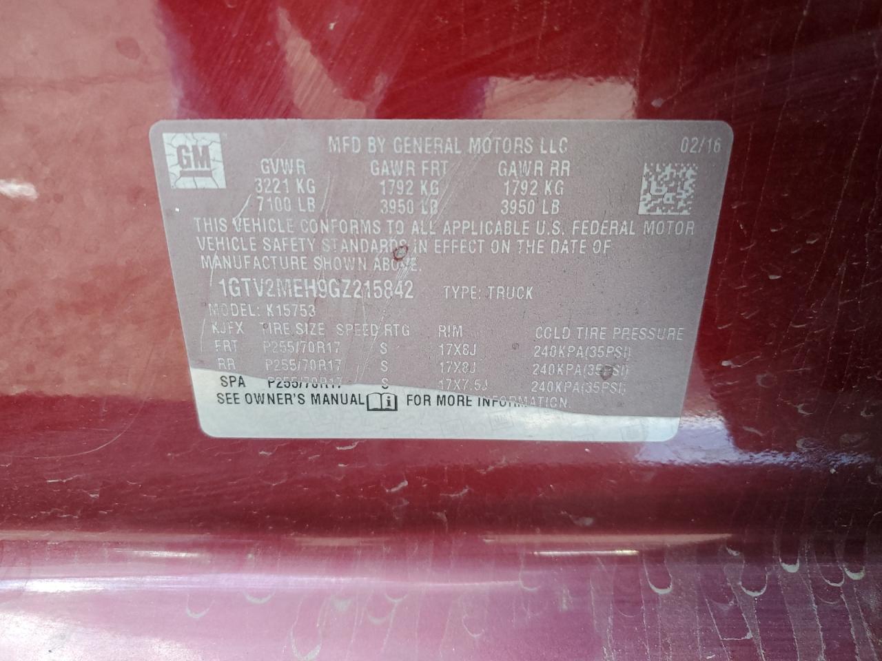 2016 GMC Sierra K1500 Sle VIN: 1GTV2MEH9GZ215842 Lot: 64646135