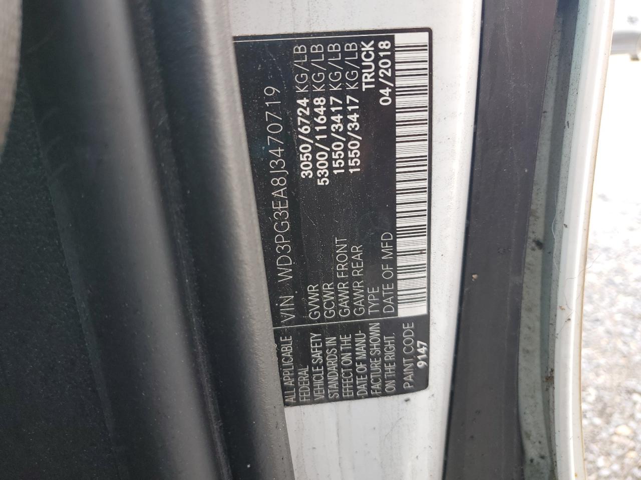 2018 Mercedes-Benz Metris VIN: WD3PG3EA8J3470719 Lot: 64584265