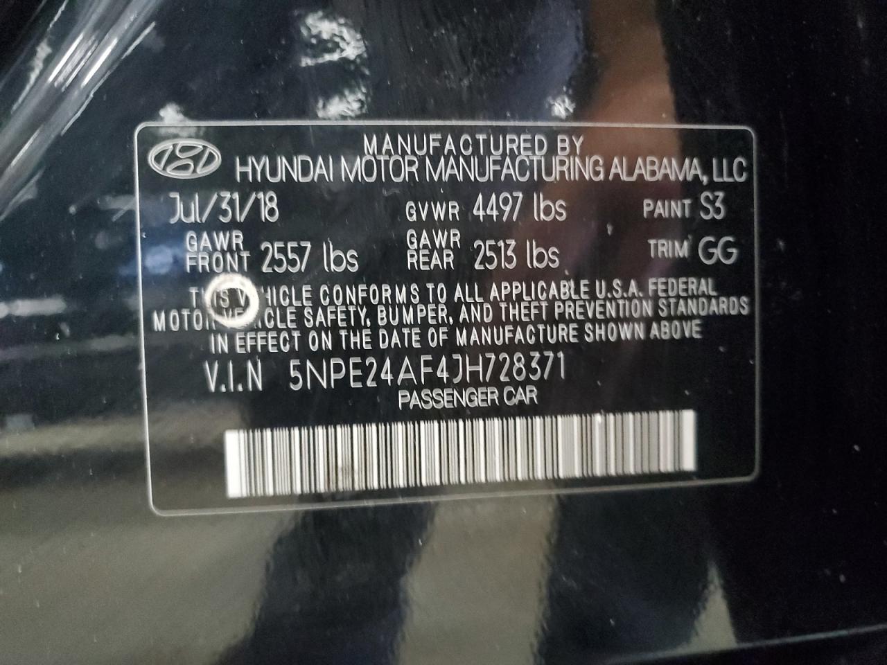 2018 Hyundai Sonata Se VIN: 5NPE24AF4JH728371 Lot: 65401695
