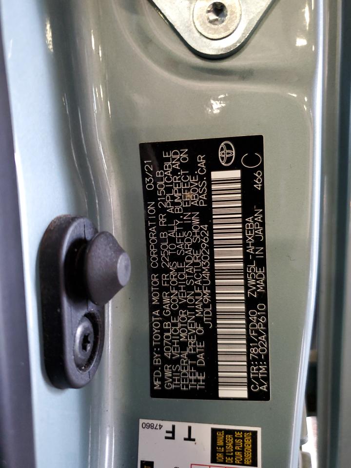 2021 Toyota Prius Le VIN: JTDL9MFU4M3029624 Lot: 63574795