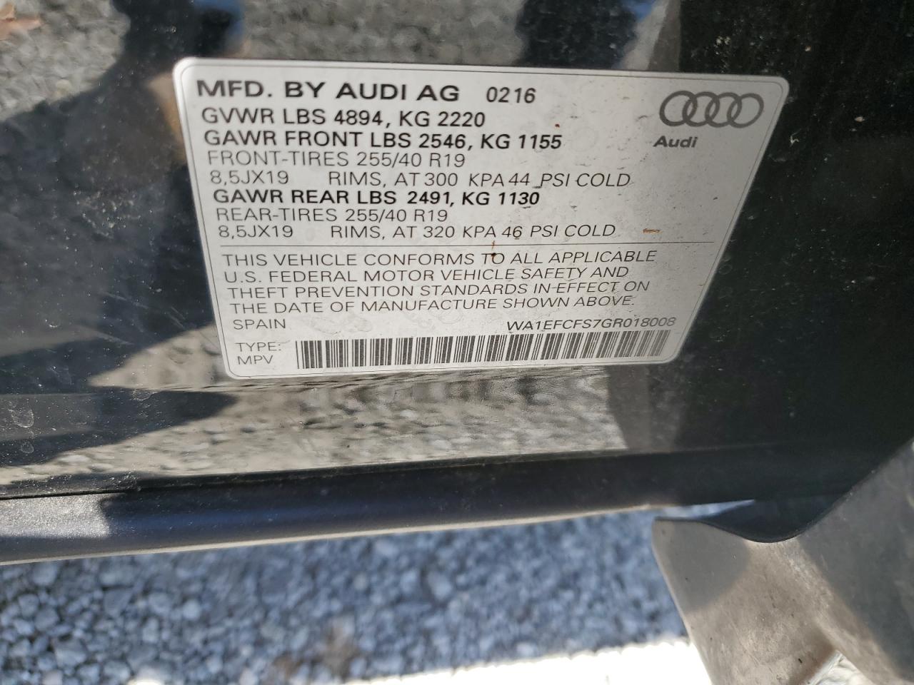 2016 Audi Q3 Premium Plus VIN: WA1EFCFS7GR018008 Lot: 64405695