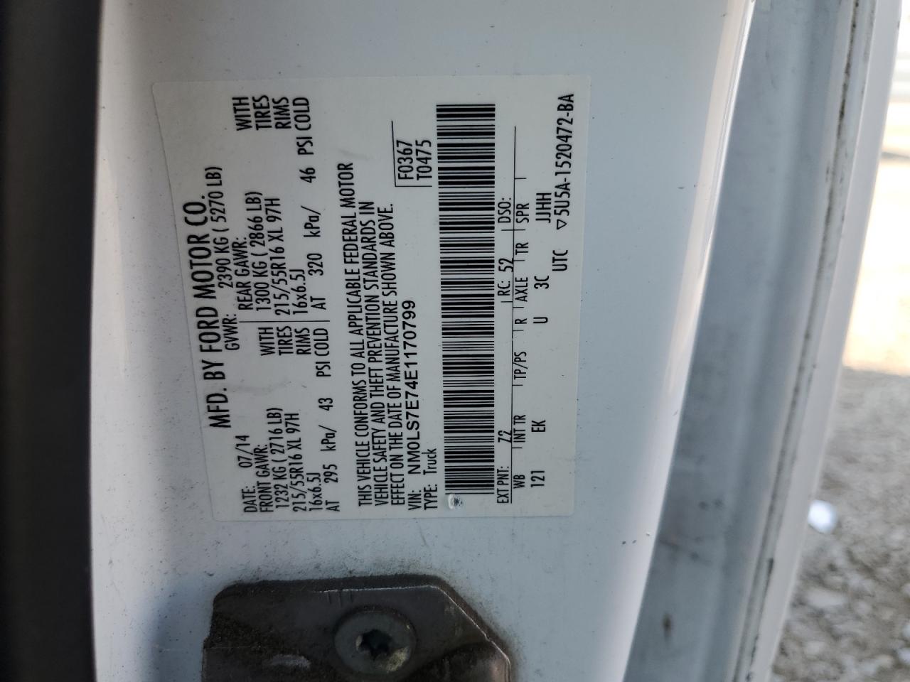 2014 Ford Transit Connect Xl VIN: NM0LS7E74E1170799 Lot: 62825345