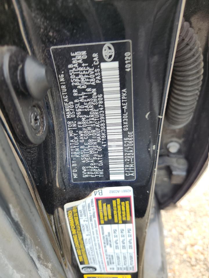 2009 Toyota Avalon Xl VIN: 4T1BK36B39U347806 Lot: 64967015