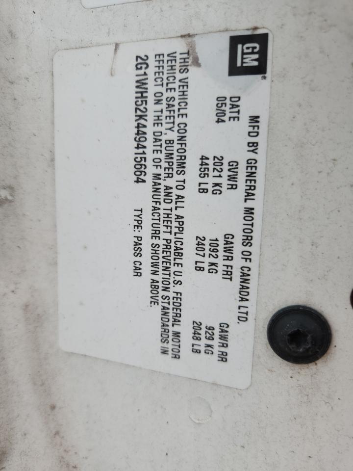 2004 Chevrolet Impala Ls VIN: 2G1WH52K449415664 Lot: 62218935