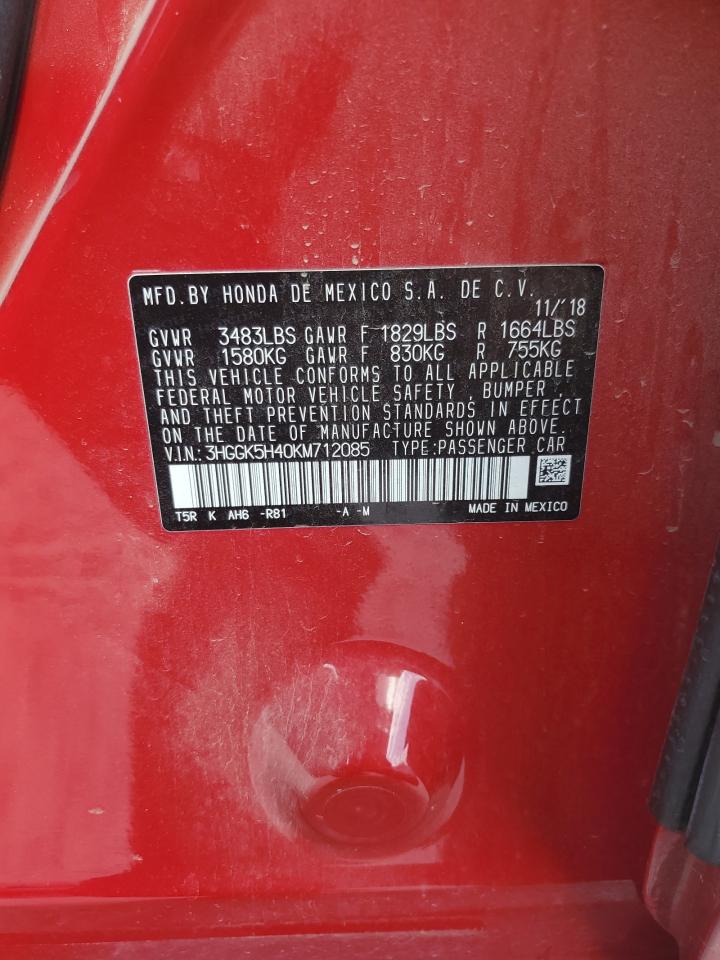 2019 Honda Fit Lx VIN: 3HGGK5H40KM712085 Lot: 63646395
