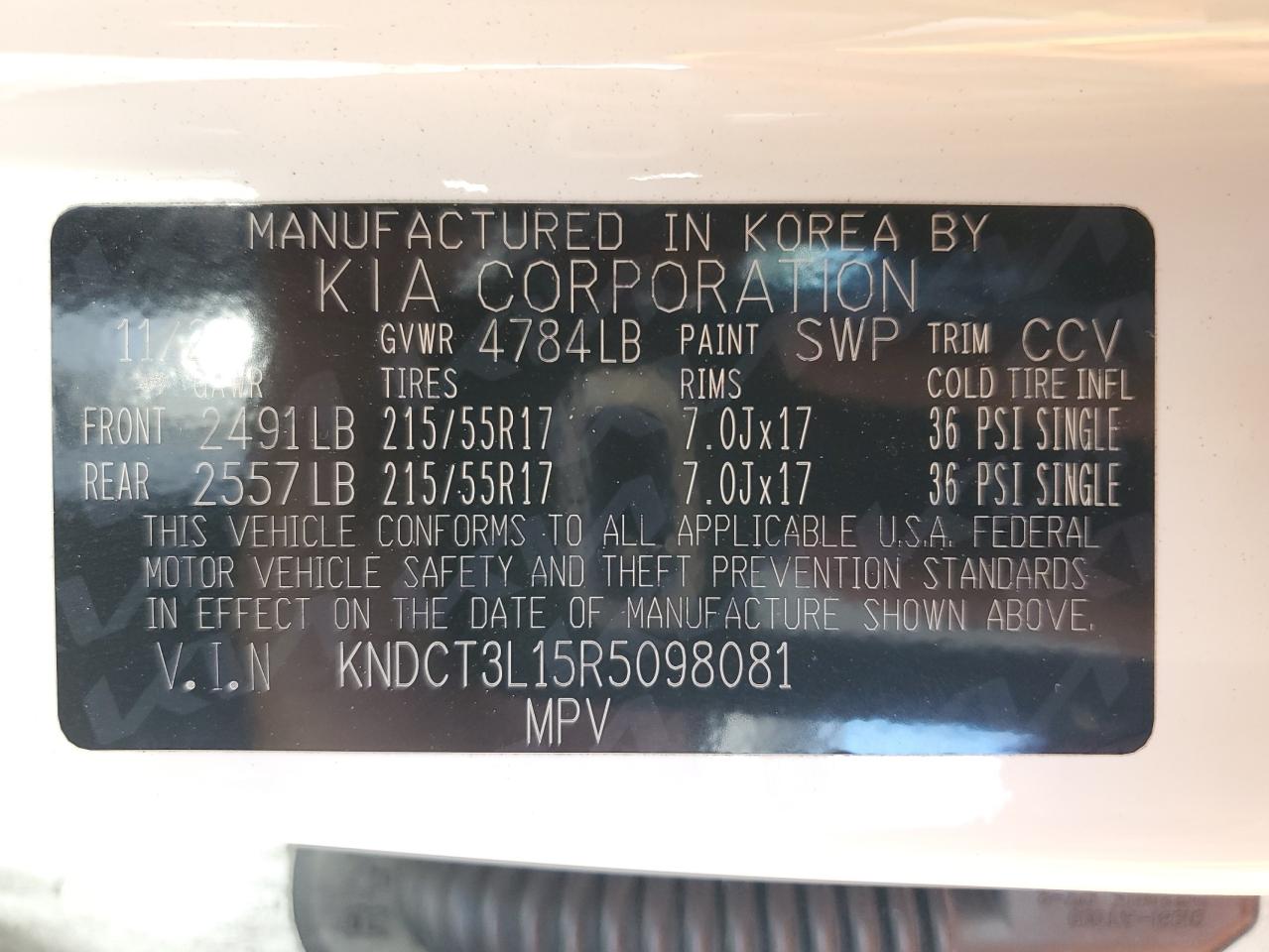 2024 Kia Niro Wave VIN: KNDCT3L15R5098081 Lot: 66821655