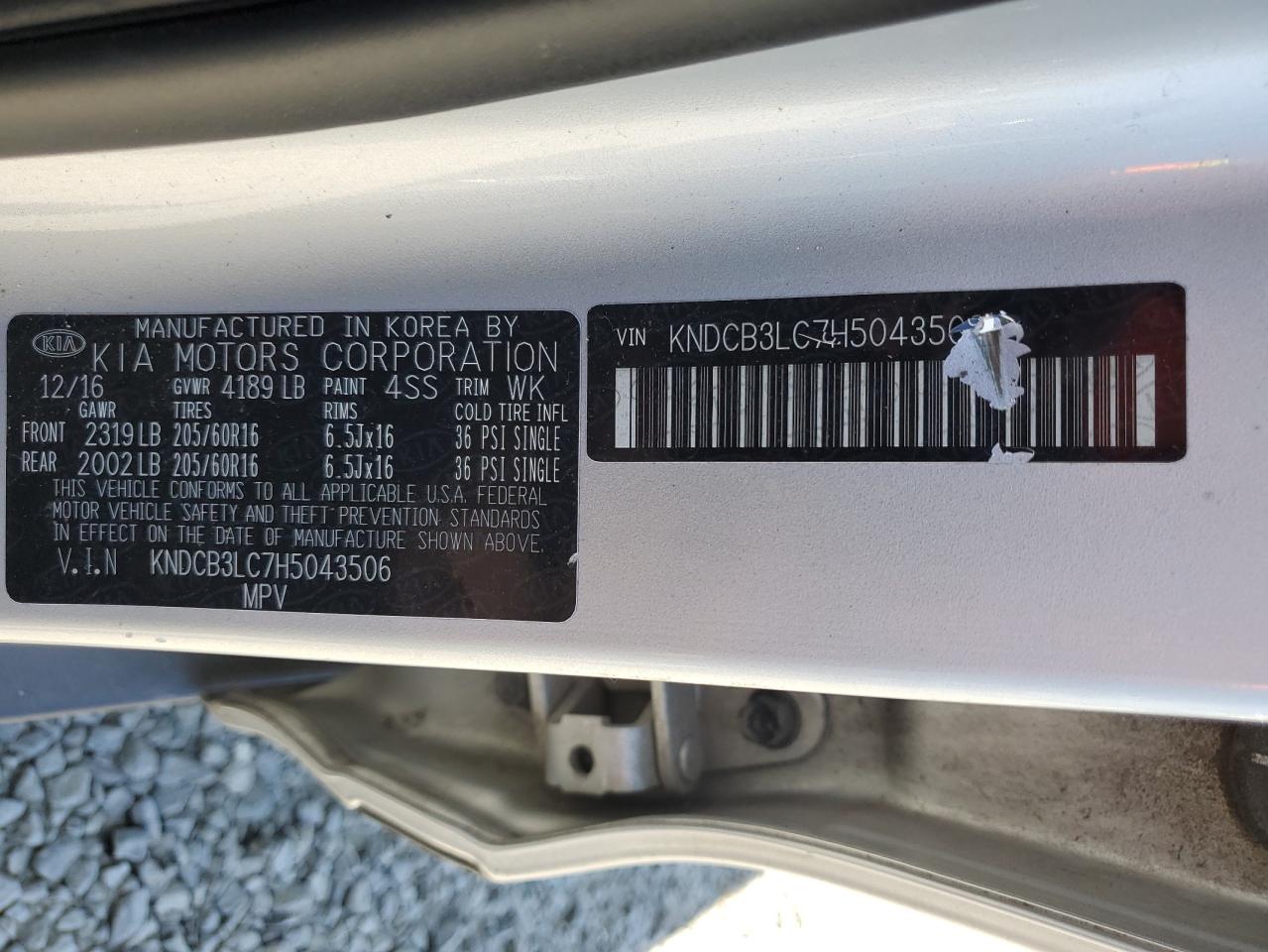 2017 Kia Niro Fe VIN: KNDCB3LC7H5043506 Lot: 62381725